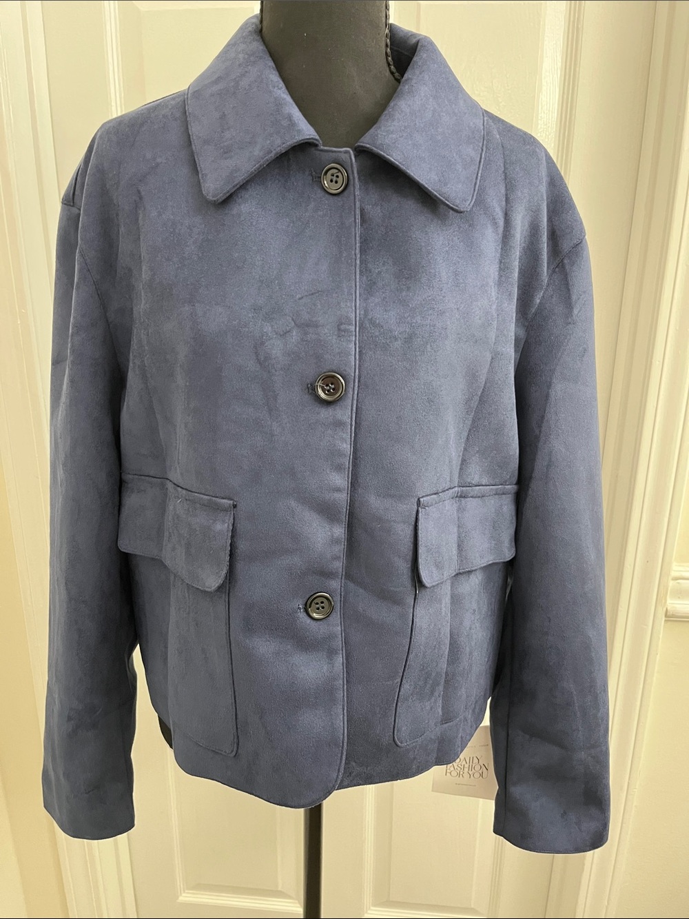 Women’s Navy Faux Suede Button-Front Jacket